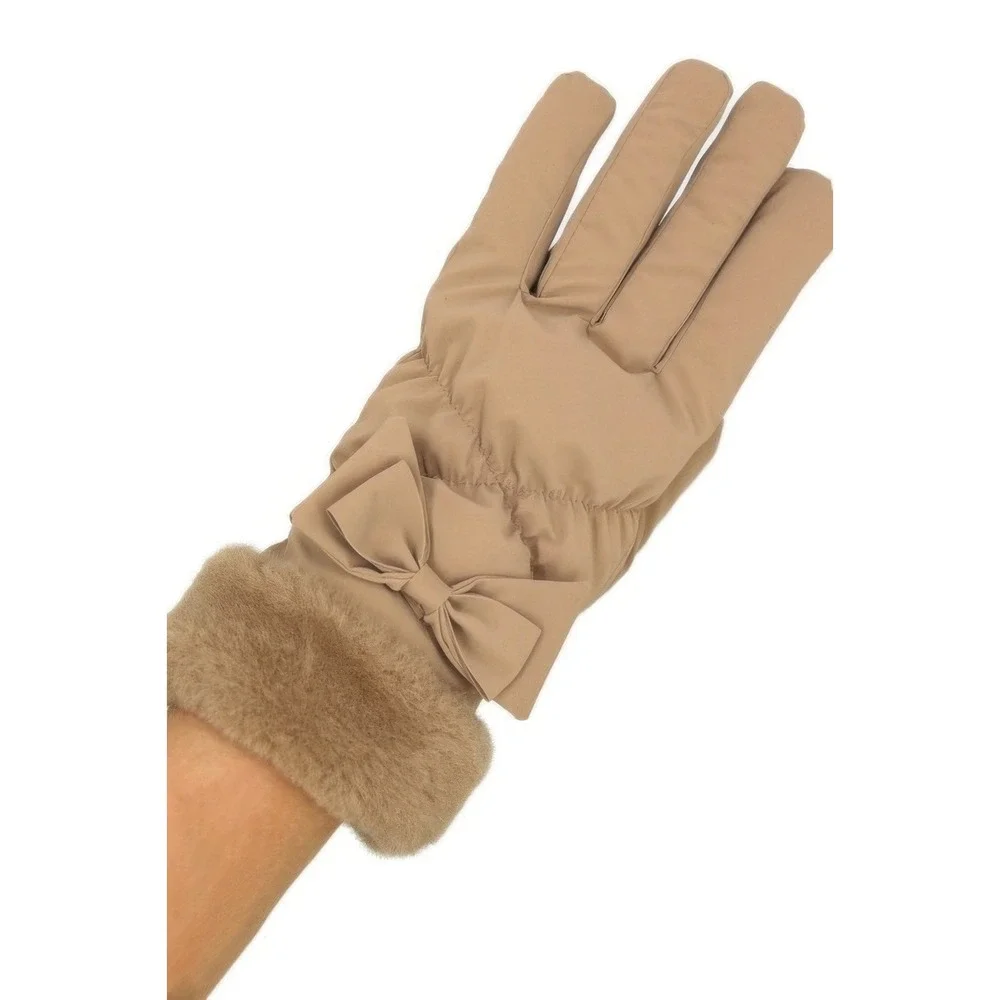 Women's Bow Accent Fur‎ Trimmed Gloves